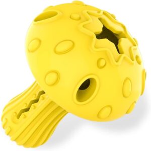 TONGKTAI Aggressive Dog Chew Toy, Indestructible Mushroom Rubber Chew Toy with Teeth Cleaning, Durable Interactive Treat Dispenser Dog Puzzle Toys for Large Breed (Yellow)