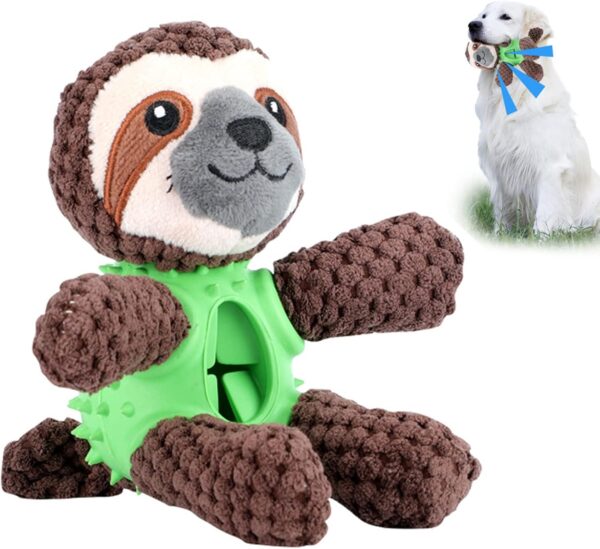 BEE&FLOWER Dog Puzzle Toys for Boredom for Medium Dogs, Stuffed Soft Puppy Dog Brain Stimulating Toys, Treat Dispenser Toys for Dogs for Cleaning Teeth (Green Sloth)