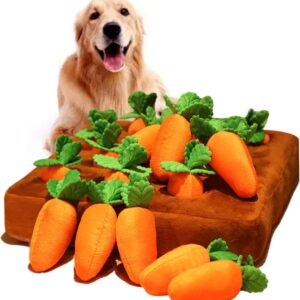 AOSEE Interactive Snuffle Mat for Dogs - Carrot Plush Pet Toy with 12 Carrots, Treat Puzzle Game and Sniffing Training - Chew Toys for Teething, Reducing Boredom and Stress (Orange) (Orange)