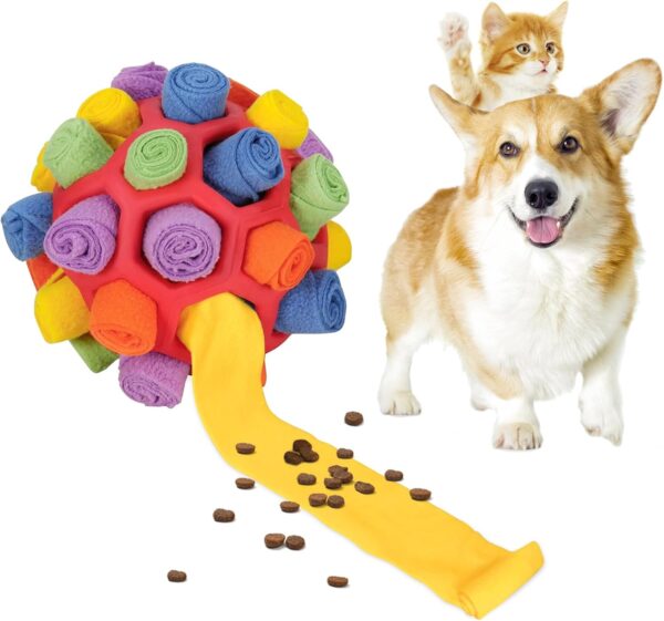 SIMSPEAR Snuffle Ball for Dogs, Dog Treat Ball Snuffle Interactive Treat Toys, Snuffle Toys for Pets Dog Puzzle Toy for Small Medium Dogs Intellectual Training Toy Dog Slow Feeding Toys (Red)