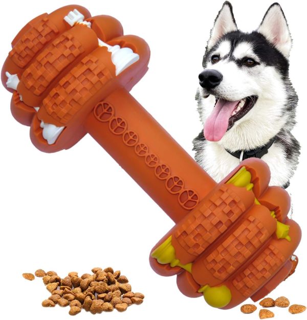 Pet-Fun® Dumbbell - Durable Rubber Boredom Puzzle Treat Toy, Tough & Flexi Teething/Dental Cleaning Chew, Long Lasting Strong Dispenser Feeder for Dogs/Puppy Average Chewers