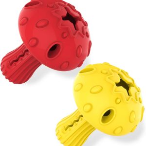 TONGKTAI Aggressive Dog Chew Toy, Indestructible Mushroom Rubber Chew Toy with Teeth Cleaning, 2 pack Durable Interactive Treat Dispenser Dog Puzzle Toys for Large Breed (Red-Yellow)