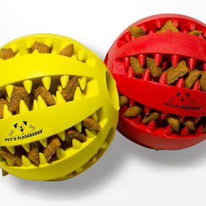 Pet's Playground Indestructible Dog Ball | 7CM | Red & Yellow | 2 Pack | Treat Dispenser Dog Toy | Dog Puzzle Toy | Interactive Dog Toys | Dog Toys For Boredom | Dog Treat Toy | Dog Treat Ball