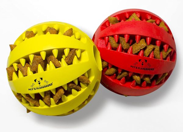 Pet's Playground Indestructible Dog Ball | 7CM | Red & Yellow | 2 Pack | Treat Dispenser Dog Toy | Dog Puzzle Toy | Interactive Dog Toys | Dog Toys For Boredom | Dog Treat Toy | Dog Treat Ball