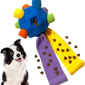 CIIVURR Snuffle Ball for Dog Toys Unbreakable Upgrade Ball Interactive Toy Foraging Snuffle Mat Puppy Treat Dispenser Slow Feeder Dog Puzzle Toys for Small, Medium, Large Pets (Blue Rainbow NEW)