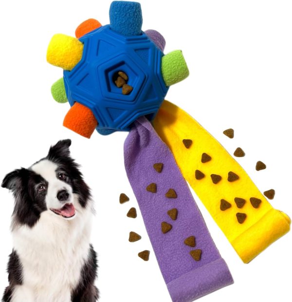 CIIVURR Snuffle Ball for Dog Toys Unbreakable Upgrade Ball Interactive Toy Foraging Snuffle Mat Puppy Treat Dispenser Slow Feeder Dog Puzzle Toys for Small, Medium, Large Pets (Blue Rainbow NEW)