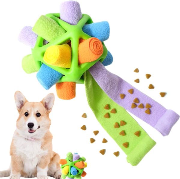 CIIVURR Interactive Snuffle Ball Dog Toys Upgraded Portable Dog Enrichment Chew Toys Encourage Natural Foraging Skills Training Puzzle Feeders Toy Pets (Green Rainbow)