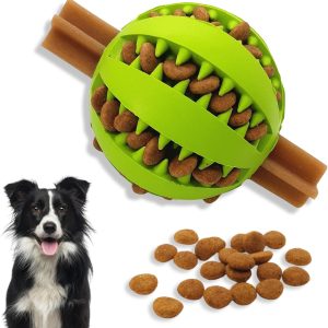 PawsOnlyUK Treat Dispenser Dog Toy Ball | Interactive Dog Toys for Boredom | Dog Puzzle Toy | Stimulation Toy (Medium 7cm/2.75in, GREEN, 1 Pack)