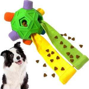 CIIVURR Snuffle Ball for Dog Toys Unbreakable Upgrade Ball Interactive Toy Foraging Snuffle Mat Puppy Treat Dispenser Slow Feeder Dog Puzzle Toys for Small, Medium, Large Pets (Green Rainbow)