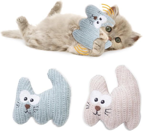 Aibuddy Catnip Toy, 2 Pack Cat Chew Toys with Bell, Bite Resistant Catnip Toys Plush Cartoon Kitten Teething Interactive Toy