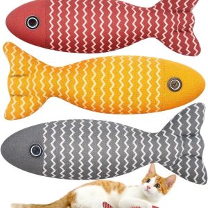 Aucenix Cat Catnip Toys Fish - Cat Nip Kicker Toy for Indoor Cats, Squeak Interactive Toys for All Breeds Kitten, 3 Pcs Plush Pillows Soft and Durable for Pet Teething, Chewing, Playing