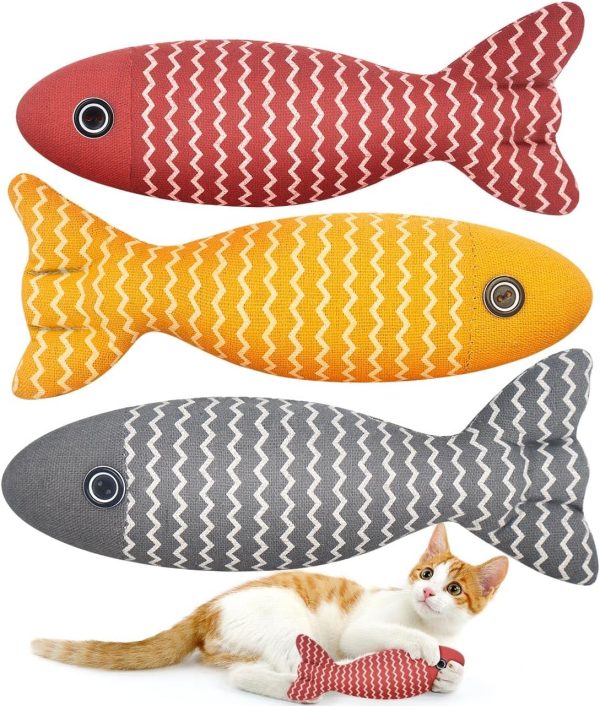 Aucenix Cat Catnip Toys Fish - Cat Nip Kicker Toy for Indoor Cats, Squeak Interactive Toys for All Breeds Kitten, 3 Pcs Plush Pillows Soft and Durable for Pet Teething, Chewing, Playing