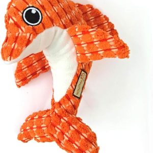 AXEN Ocean Series Dog Toys, Dolphin Shape, Cute and Squeaky for Aggressive Chewers, Orange Dolphin