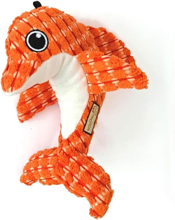 AXEN Ocean Series Dog Toys, Dolphin Shape, Cute and Squeaky for Aggressive Chewers, Orange Dolphin