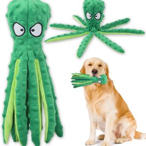 Acehome Squeaky Dog Interactive Play Toy,No Stuffing Octopus Dog Chew Toy with Crinkle Paper for Medium and Large Dog Playing (Green)