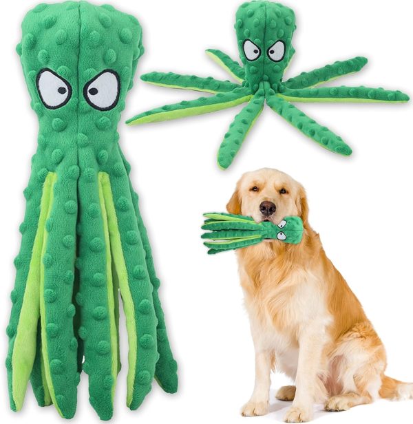 Acehome Squeaky Dog Interactive Play Toy,No Stuffing Octopus Dog Chew Toy with Crinkle Paper for Medium and Large Dog Playing (Green)