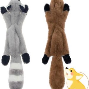 Hotype Plush Squeaky Dog Chew Toys, No Stuffing Durable 2 Pack Puppy Toys Set, for Small Medium Dogs Avoid Boredom - Squirrel Raccoon