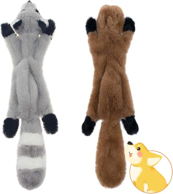 Hotype Plush Squeaky Dog Chew Toys, No Stuffing Durable 2 Pack Puppy Toys Set, for Small Medium Dogs Avoid Boredom - Squirrel Raccoon