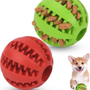 flintronic 2pcs Dog Toy Ball, Natural Rubber Dog Food Treat Ball with Mint Flavour, Sturdy Pet Dog Feeder Ball Dog Puzzle Toy Dog Tooth Cleaning Toy Ball, Interactive Dog Toys/5 CM