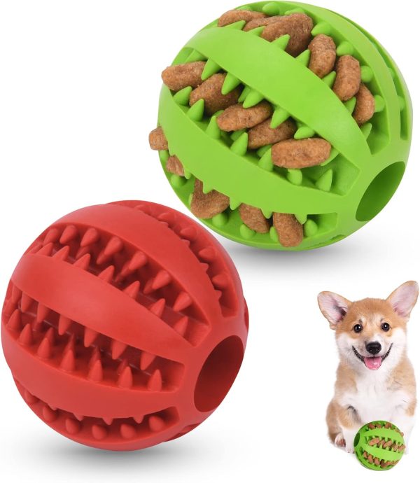 flintronic 2pcs Dog Toy Ball, Natural Rubber Dog Food Treat Ball with Mint Flavour, Sturdy Pet Dog Feeder Ball Dog Puzzle Toy Dog Tooth Cleaning Toy Ball, Interactive Dog Toys/5 CM