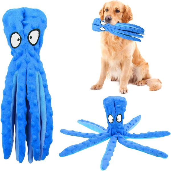 RAYITO Octopus Dog Toys, No Stuffing Squeaky Dog Toys Interactive Octopus Dog Chew Toys with Crinkle Paper for Small Medium Dogs Playing and Training(Blue)