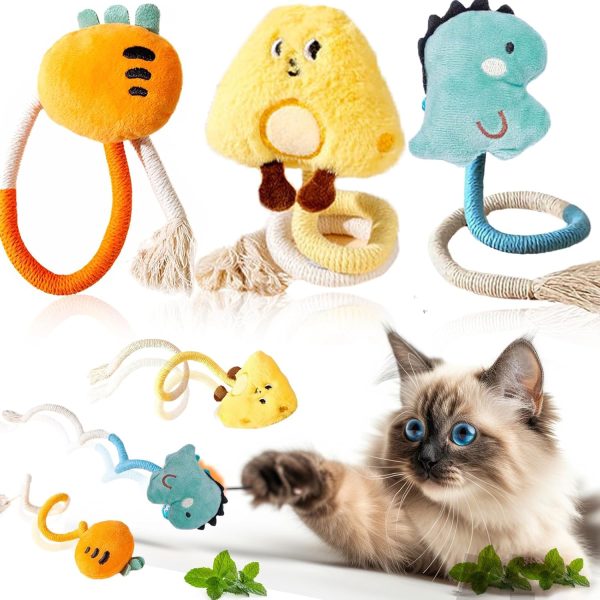 3 Pack Cat Chew Toy String Anti-Bite Catnip Toy for Indoor Cats, Large Cat Chew Toys for Teeth Cleaning, Safe Cat Toys with Cat Chew Rope and Plush Toy, Interactive Cat Toys for Cats Exercise(19.68in)