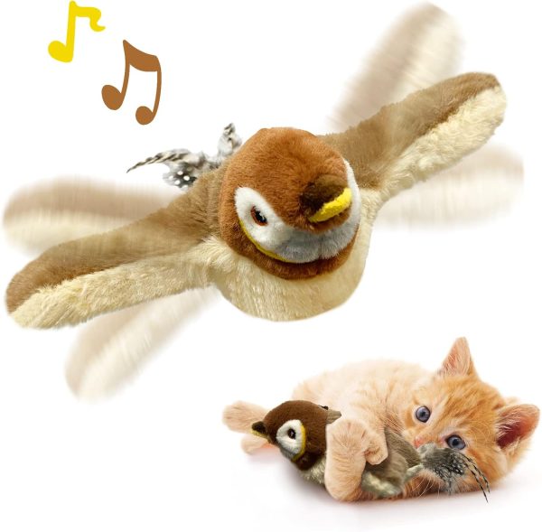 KreizyGo Cat Toys, Flapping Wings Sparrow Catnip Toys, Vivid Chirping, Simulation Bird Interactive Cat Toy for Kitten Kitty Exercise, Fluffy Plush Dog Toys, Touch Activated, Rechargeable