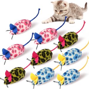 SeaMorn Cat Mouse Toy 9-Pack Plush Catnip-Filled Mice Toys for Indoor Cats Kitten - Realistic Design, 3 Assorted Colors, 3 of Each, Value Pack