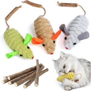 Cat Toys Catnip Mouse Toys Cat Toys for Indoor Cats Adult Kitten Toys Natural Matatabi Silvervine Chew Sticks for Cat Playing Chewing Teeth Cleaning