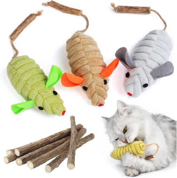 Cat Toys Catnip Mouse Toys Cat Toys for Indoor Cats Adult Kitten Toys Natural Matatabi Silvervine Chew Sticks for Cat Playing Chewing Teeth Cleaning