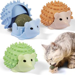 PetGens Catnip Balls Toys for Cats Licking, Catnip Roller Ball for Wall Cat Nip Toys for Indoor Cats Aadult Teeth Cleaning Dental Kitten Toy, Cat Self Groomer, Hedgehog Shaped (3PCS)