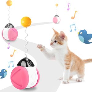 SHTALHST Interactive Cat Toy,Electric Automatic Cat Toy for Indoor Cats Adult/Kitten with Cat Teasers,Bird Sounds,Cat Wheel and Catnip,Help Cats Boost Vitality (Pink)