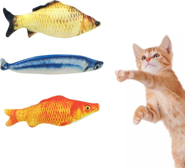 Andiker Catnip Toys 3 Packs, Cotton Filled Interactive Cat Fish Toys With Catnip, Cat Chew Toys Cute Pillow Cat Entertaining Toys for Cats and Kittens (3 Pack)