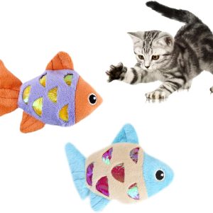 Andiker Cat Catnip Toys, 2pcs Small Cat Fish Toys with Crinkle Shine Ring Paper to Make Sound to Catch Your Cats Eyes and for Your Cats to Chew and Catch Interactive Cat Toys for Cat