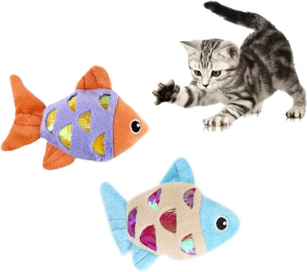 Andiker Cat Catnip Toys, 2pcs Small Cat Fish Toys with Crinkle Shine Ring Paper to Make Sound to Catch Your Cats Eyes and for Your Cats to Chew and Catch Interactive Cat Toys for Cat