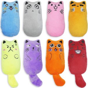 TONGKTAI Cat Catnip Toys, 8 Pack Cat Plush Toy with Teeth Cleaning, Interactive Entertaining Pet Chewing Pillow for Indoor Kitten, Cat