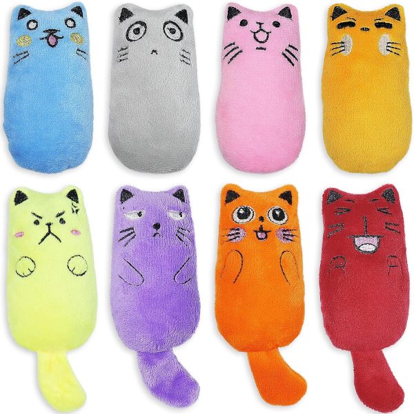 TONGKTAI Cat Catnip Toys, 8 Pack Cat Plush Toy with Teeth Cleaning, Interactive Entertaining Pet Chewing Pillow for Indoor Kitten, Cat