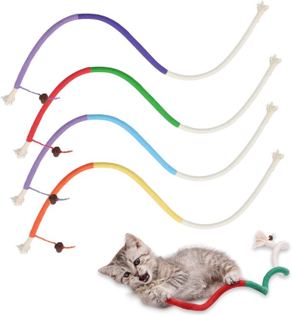 QOPAHI Cat Chew Sticks Catnip Toys for Cats, Interactive Cat Chew Toy for Indoor Cats Cotton Rope Kitten Teething Toys Catnip Sticks Cat Nips Chew Toy for Cat Teeth Cleaning and Stress, 4 Pack