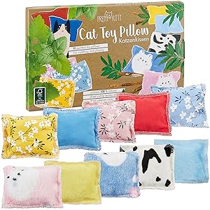 The Pretty Kitty cat cushion set with 10 cushions. Filled with valerian and catnip