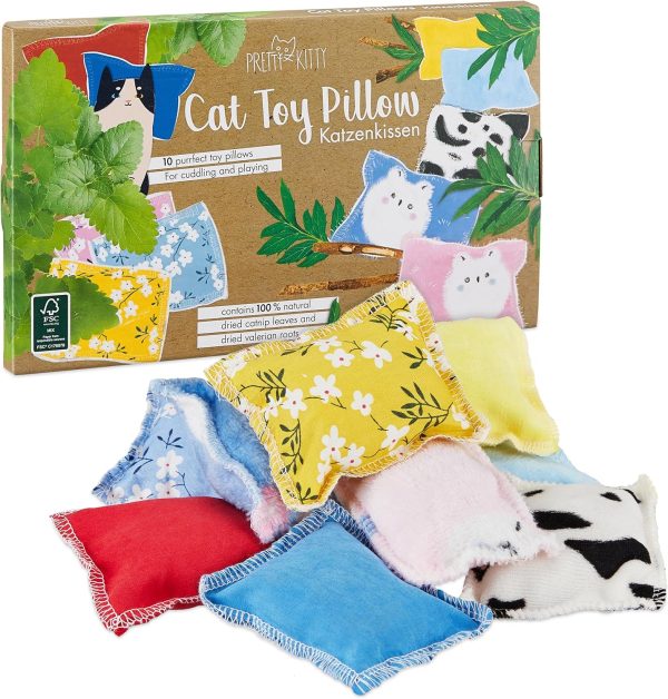 PRETTY KITTY Cat Cushion for Cats: 10 Cat Cushions with Catnip and Valerian in Cat Toy Set - Catnip Cushion for Cats - Valerian Cushion for Cats - Toy Cat Toys