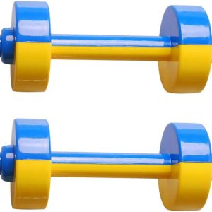 TOYANDONA 1 Pair Kids Dumbbells Toy Plastic Hand Barbells Gym Morning Exercise Fitness Sport Toy Pet Chew Toy For Children Toddlers (Blue+Yellow)