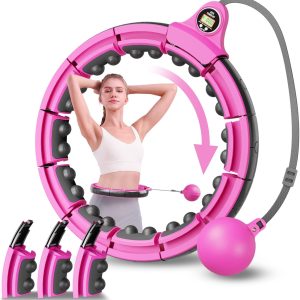 Smart Hula Hoop with Weight Ball,Adults Weight Loss Hula Hoop with Magnet Massage Nodes/Intelligent LED Counter/Silent Wheels Removable Hoola Hoops at Home Workout Stomach Exercise Equipment