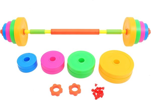 BESPORTBLE Kids Barbell Weight Set Adjustable Workout Equipment for Children Pretend Play Exercise Toddler Beginner Gym Fitness Weightlifting and Powerlifting