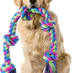 Aitmexcn Dog Rope Toys for Large Medium Dog Chewers, Rope Indestructible Dog Chew Toys, 37 Inch 5 Knots Tough Dog Tug Toy for Teeth Cleaning, Tug of War