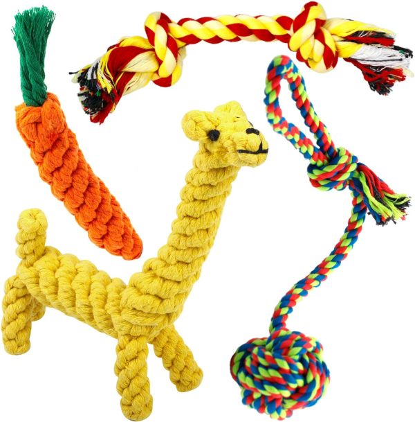 Dog Toys Rope Puppy Teething Chew Toy for Small Dogs, Interactive Tug of War Dog Rope Toy for Boredom, Dental Health and Relieve Stress (4 pack)