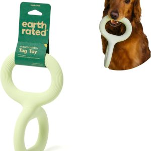 Earth Rated Tug of War Dog Toy, Interactive Pull Toy for Adult and Puppy Dogs, Ergonomic Grip, Natural Rubber, Small, Green