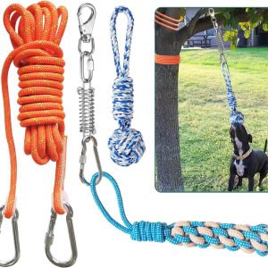 TUAHOO Dog Outdoor Hanging Bungee Tug Toy, Interactive Tether Tug Toy for Pitbull & Small to Large Dogs to Pull Exercise & Solo Play, Tree Tug of War Dog Toy with 2 Chew Rope