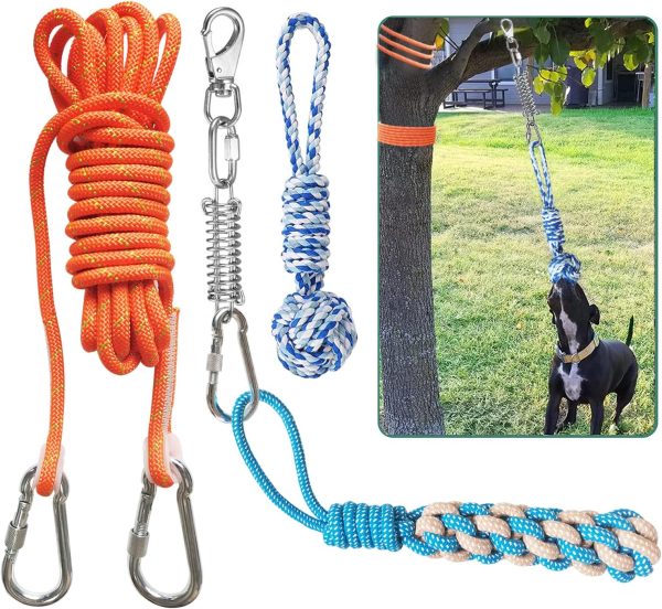 TUAHOO Dog Outdoor Hanging Bungee Tug Toy, Interactive Tether Tug Toy for Pitbull & Small to Large Dogs to Pull Exercise & Solo Play, Tree Tug of War Dog Toy with 2 Chew Rope