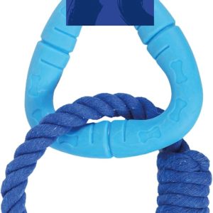 Rosewood Battersea Rope & Rubber Triangle, Tug Dog Toy, 13cm x 20cm,Blue