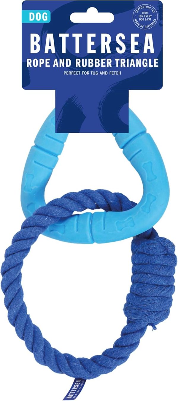 Rosewood Battersea Rope & Rubber Triangle, Tug Dog Toy, 13cm x 20cm,Blue